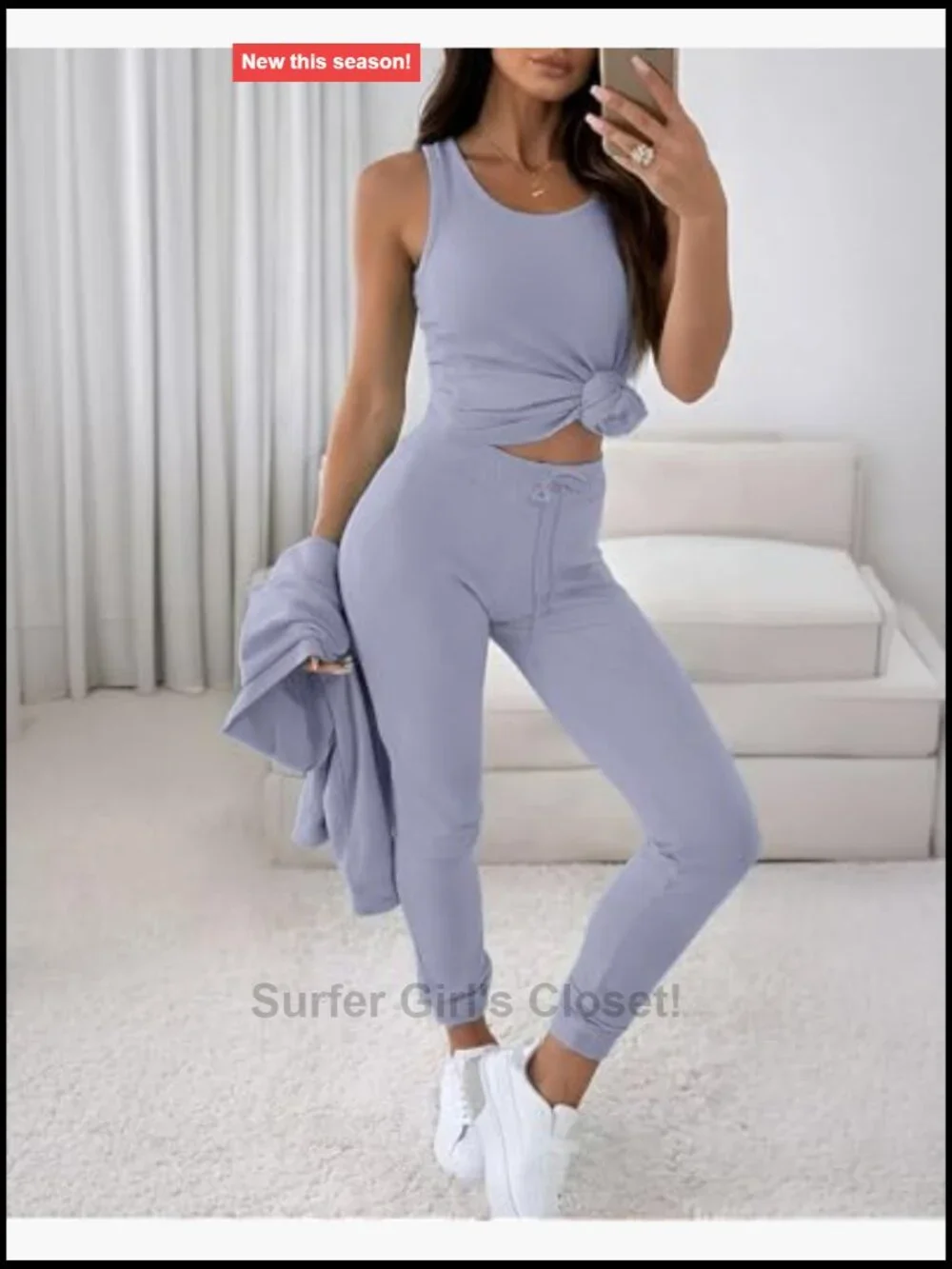 3 Piece Lounge Set - Off Shoulder Sweatshirt, Tank Top, Jogger Pants Tracksuit